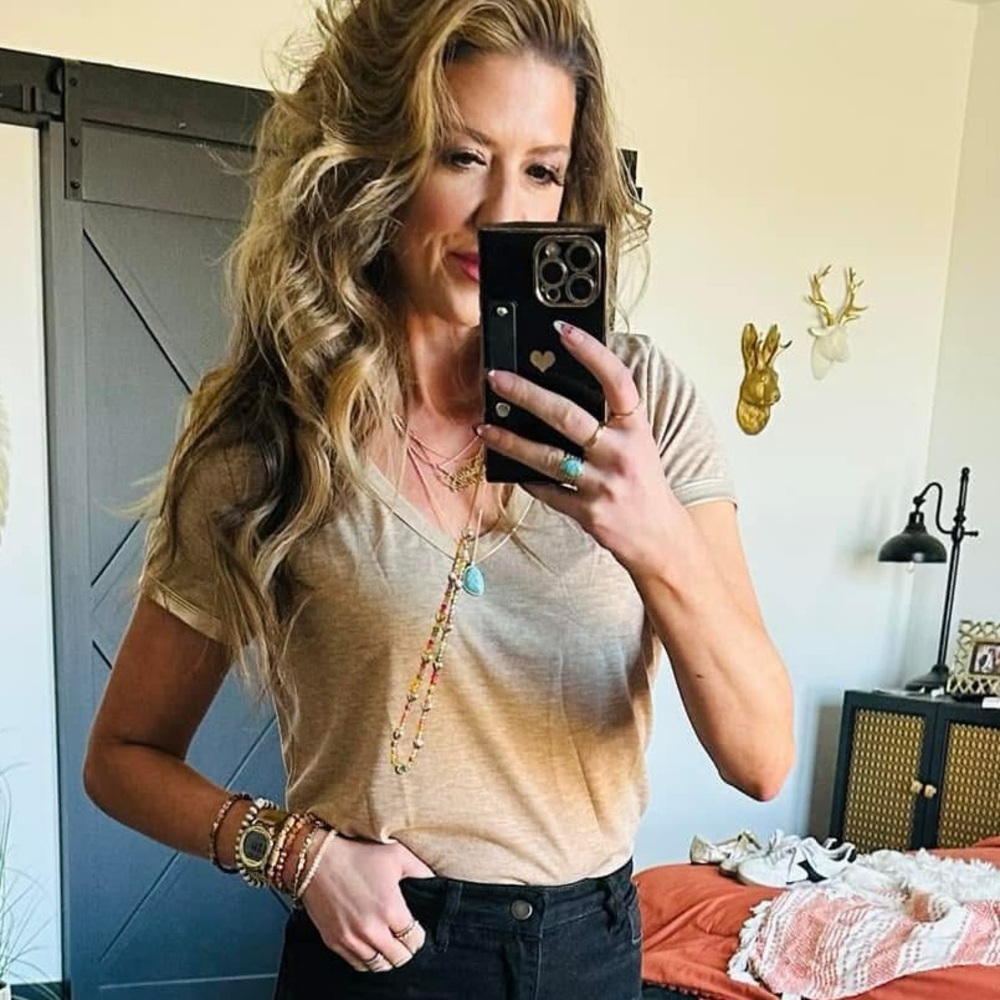 SHEIN gold V-Neck Short Sleeve Top